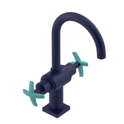 Rubinet Single Hole Dual Handle Lav. Set. (less drain) Midnight Blue
