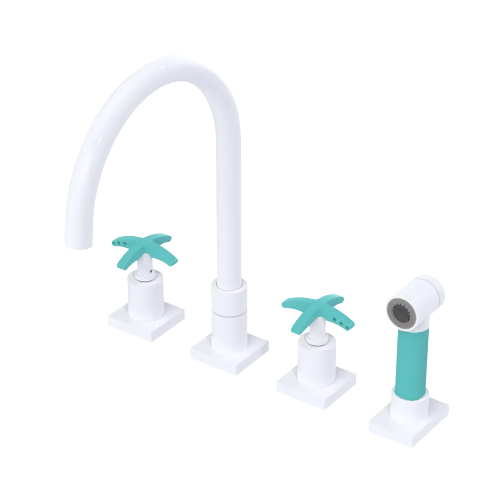 Rubinet Widespread Kitchen Set with Hand Spray White