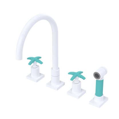 Rubinet Widespread Kitchen Set with Hand Spray White