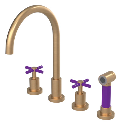 Rubinet Widespread Kitchen Set with LaSalle Spout with Hand Spray Satin Gold