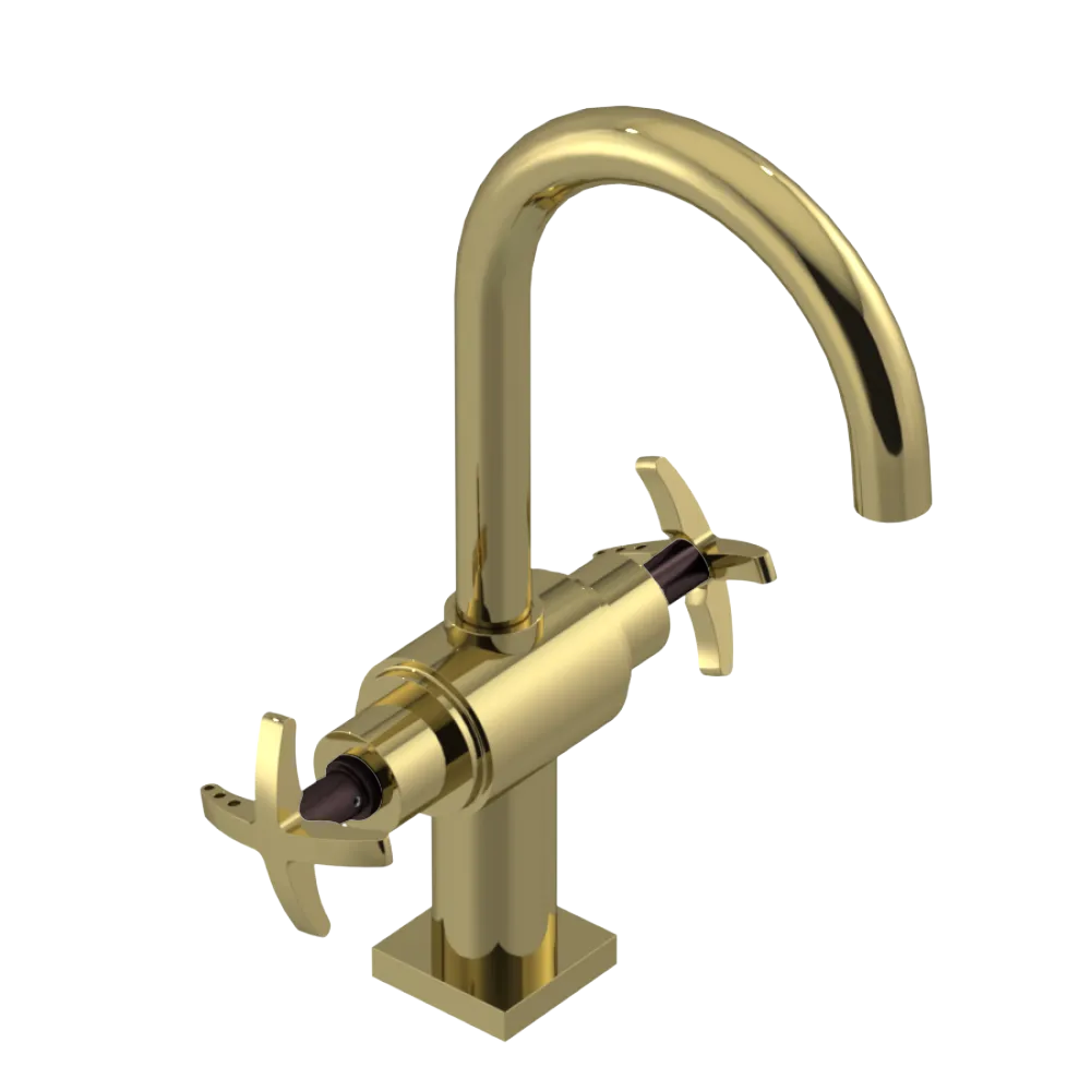 Rubinet Single Hole Dual Handle Lav. Set. (less drain) Natural Brass