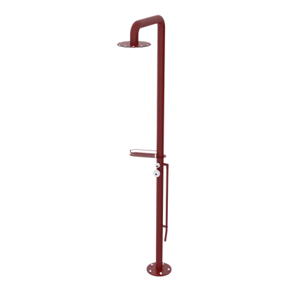 Rubinet Pressure Balance Outdoor Shower with Foot Rinse & 10" Shower Head (with shelf) - 304 Stainless Steel Maroon