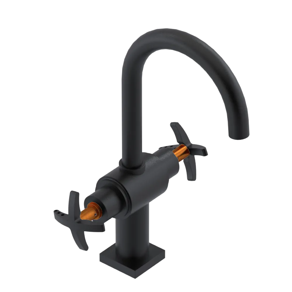 Rubinet Single Hole Dual Handle Lav. Set. (less drain) Matt Black