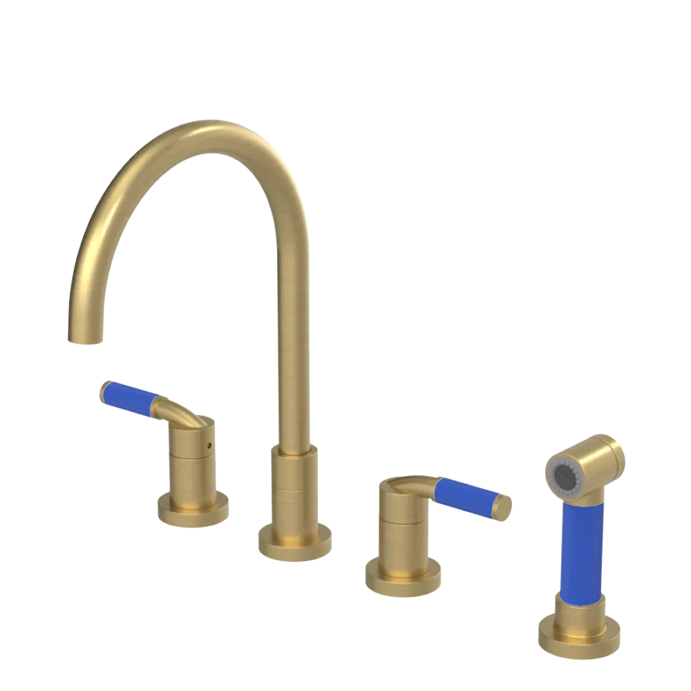 Rubinet Widespread Kitchen Set with Hand Spray Satin Brass