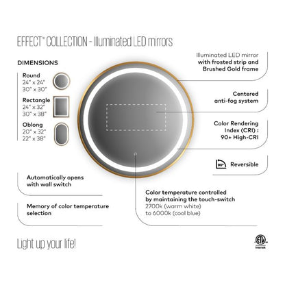 KALIA EFFECTLED-illuminated bathroom mirror - 20" x 32" - Brushed gold