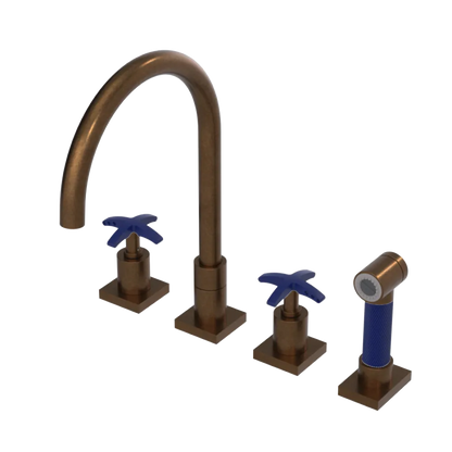Rubinet Widespread Kitchen Set with Hand Spray Tuscan Brass