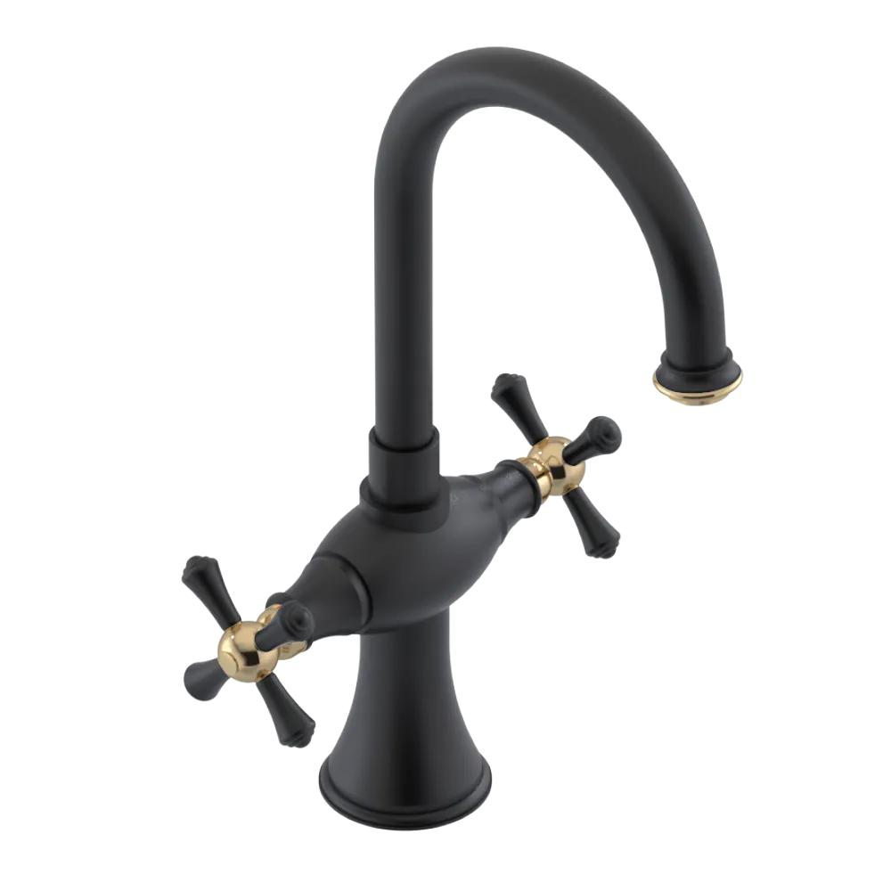 Rubinet Single Hole Dual Handle Lav. Set. (less drain) Matt Black