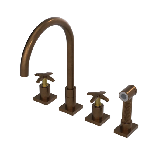 Rubinet Widespread Kitchen Set with Hand Spray Tuscan Brass