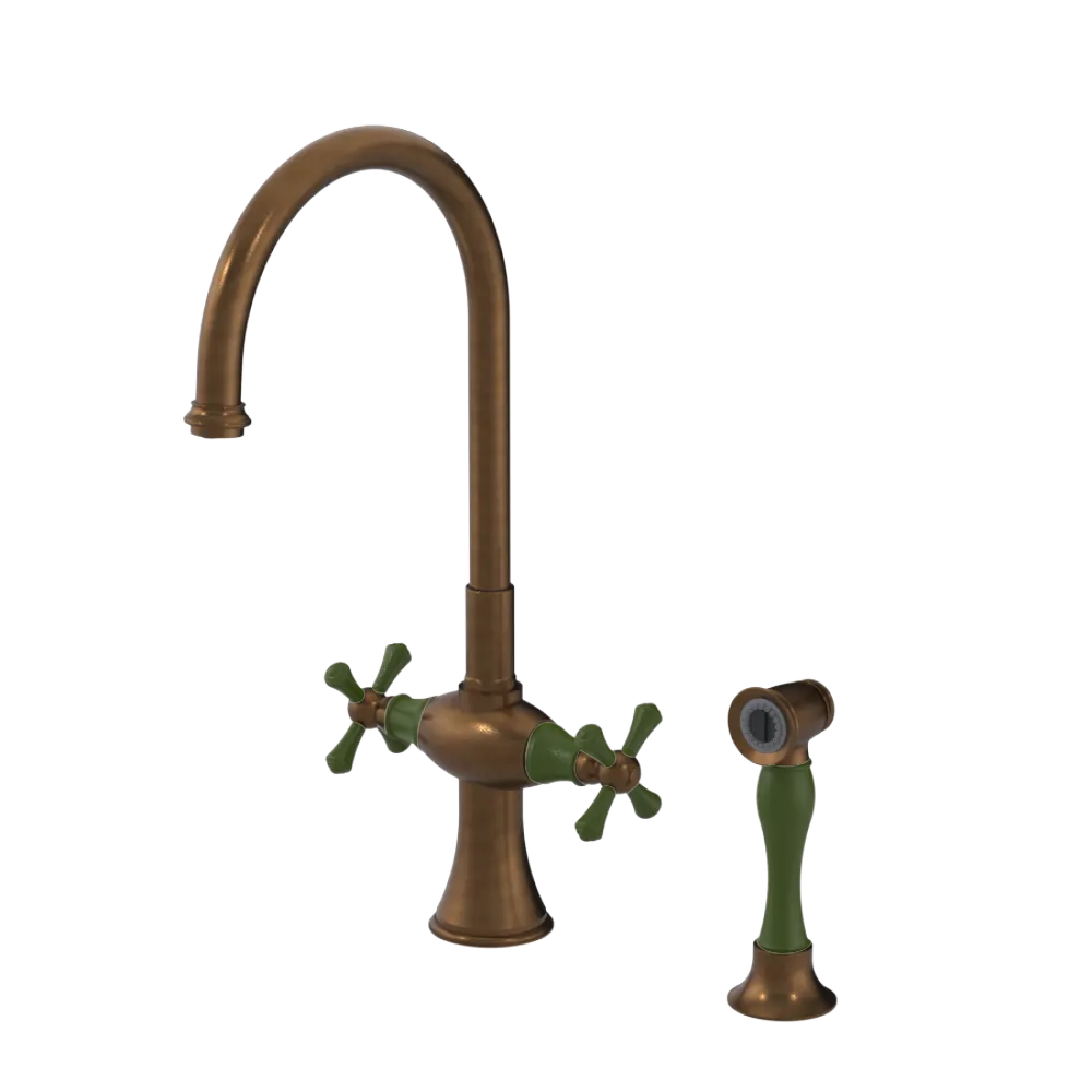 Rubinet Two Handle Single Hole Kitchen Set with Hand Spray Tuscan Brass