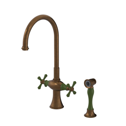 Rubinet Two Handle Single Hole Kitchen Set with Hand Spray Tuscan Brass