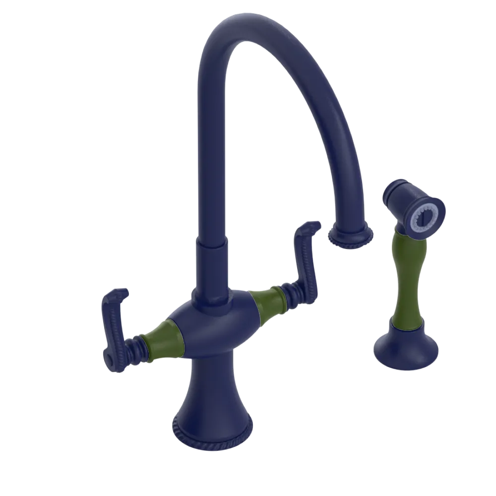 Rubinet Two Handle Single Hole Kitchen Set with Hand Spray Midnight Blue