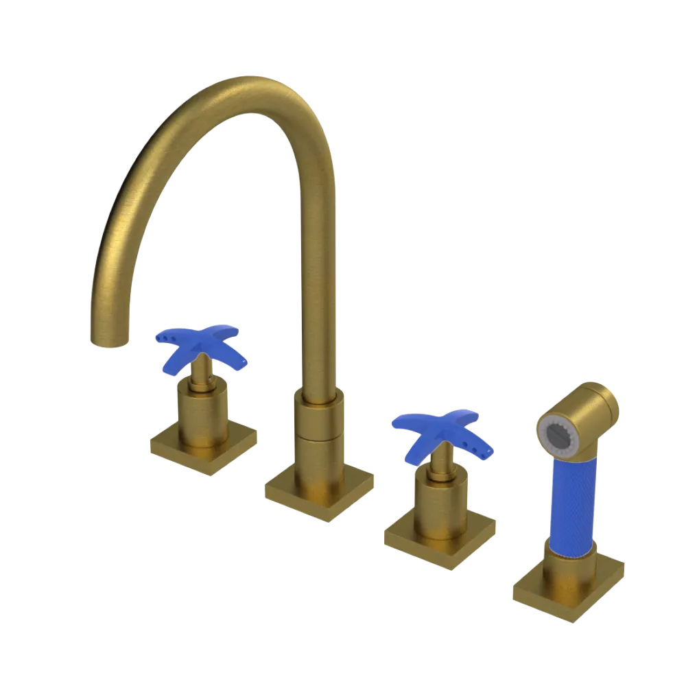 Rubinet Widespread Kitchen Set with Hand Spray Antique Brass Matt
