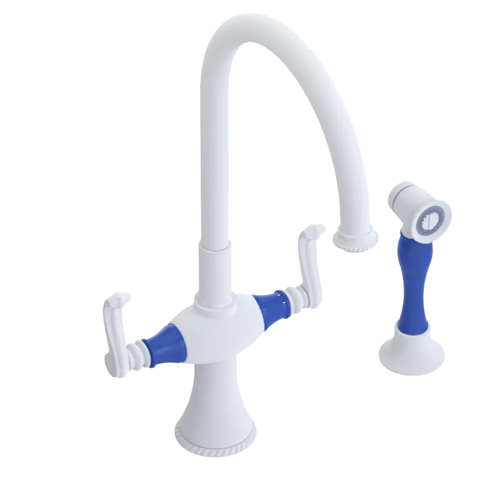 Rubinet Two Handle Single Hole Kitchen Set with Hand Spray Matt White