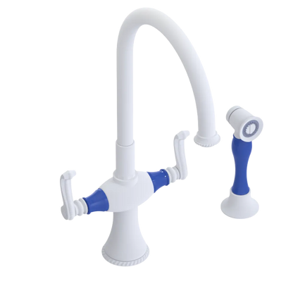 Rubinet Two Handle Single Hole Kitchen Set with Hand Spray Matt White