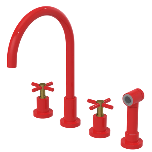 Rubinet Widespread Kitchen Set with LaSalle Spout with Hand Spray Red