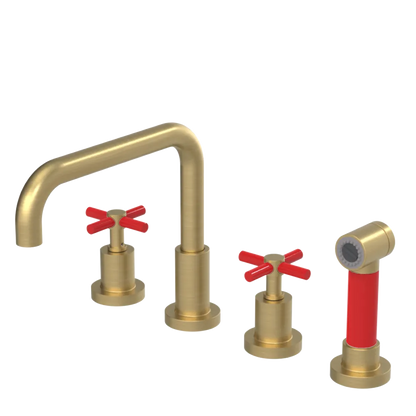 Rubinet Widespread Kitchen Set with Hand Spray Satin Brass