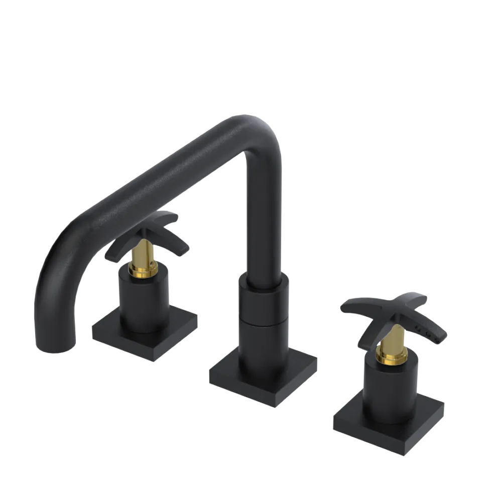 Rubinet Widespread Kitchen Set with Genesis Spout Matt Black