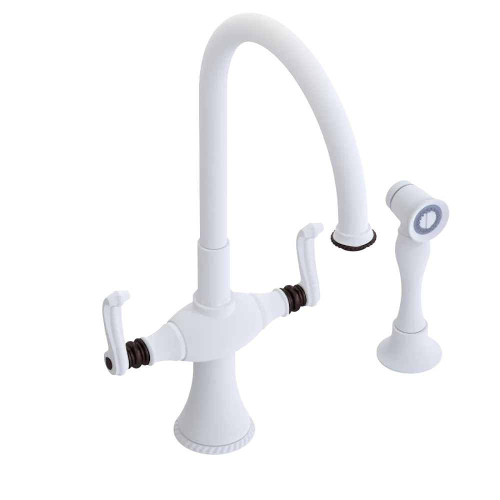 Rubinet Two Handle Single Hole Kitchen Set with Hand Spray Matt White