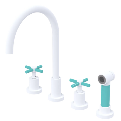 Rubinet Widespread Kitchen Set with LaSalle Spout with Hand Spray Matt White