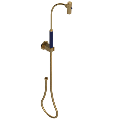 Rubinet Hand Held Shower Bidet with Extended Reach & Dual Function Spray Including Wall Bracket with Supply & Hose (Round) Gold