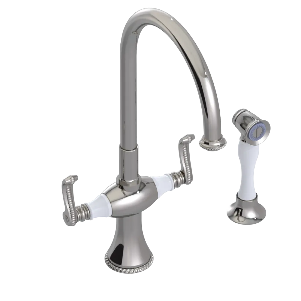 Rubinet Two Handle Single Hole Kitchen Set with Hand Spray Polished Nickel
