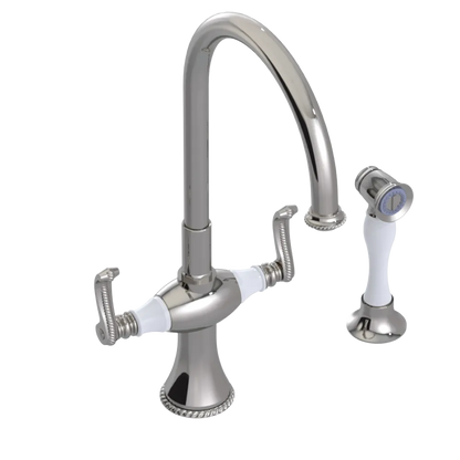 Rubinet Two Handle Single Hole Kitchen Set with Hand Spray Polished Nickel