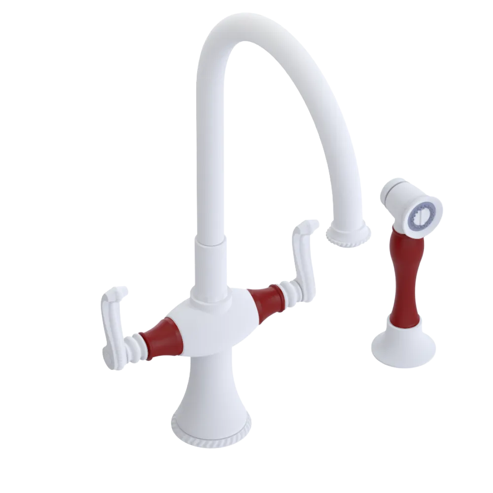 Rubinet Two Handle Single Hole Kitchen Set with Hand Spray Matt White