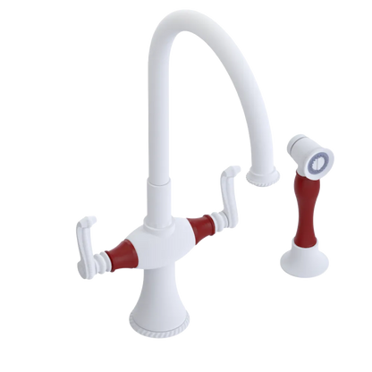 Rubinet Two Handle Single Hole Kitchen Set with Hand Spray Matt White
