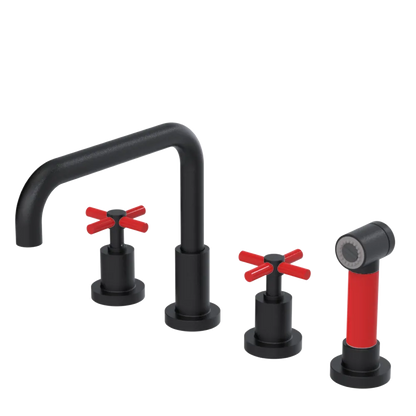 Rubinet Widespread Kitchen Set with Hand Spray Matt Black