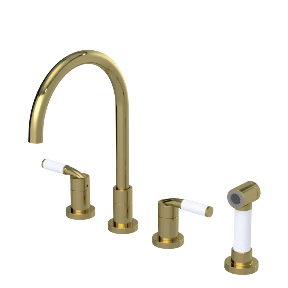 Rubinet Widespread Kitchen Set with Hand Spray Natural Brass