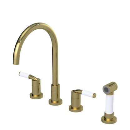 Rubinet Widespread Kitchen Set with Hand Spray Natural Brass