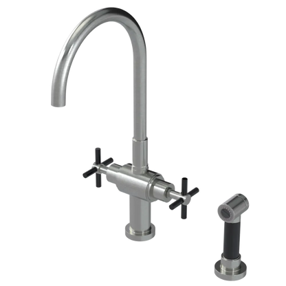 Rubinet Two Handle Single Hole Kitchen Set with LaSalle Spout with Hand Spray Satin Nickel