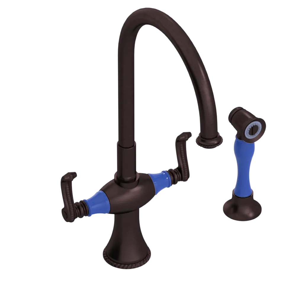 Rubinet Two Handle Single Hole Kitchen Set with Hand Spray Tuscan Brass