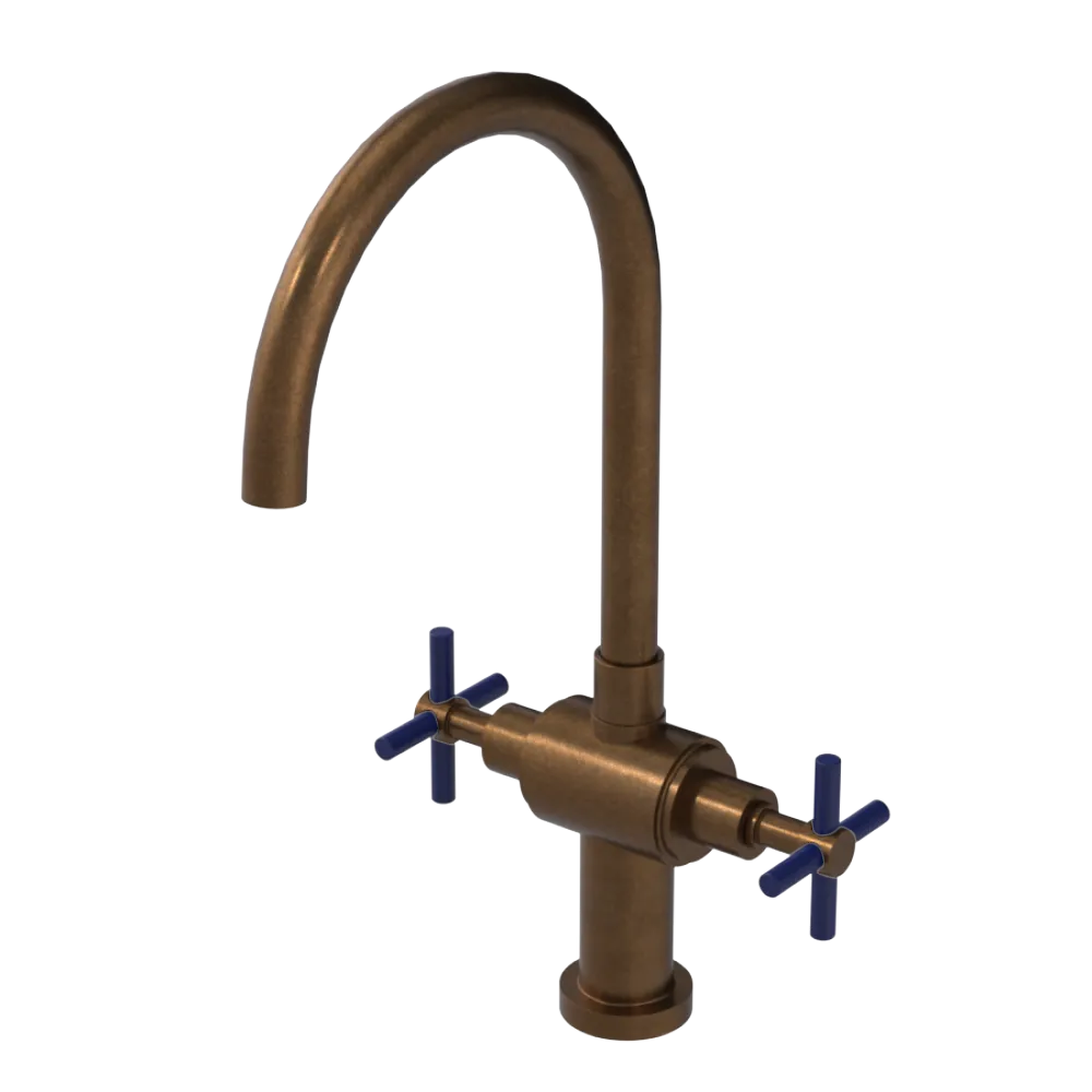 Rubinet Two Handle Single Hole Kitchen Set with LaSalle Spout Tuscan Brass