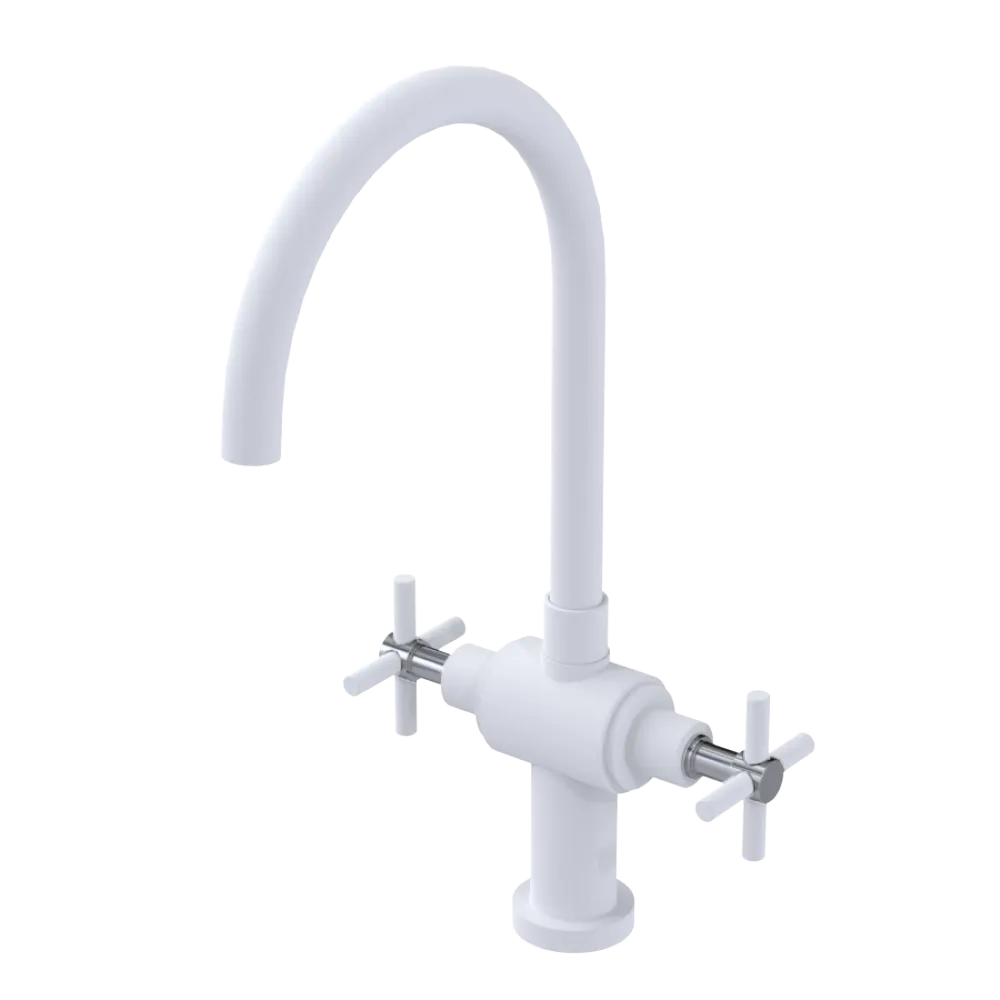 Rubinet Two Handle Single Hole Kitchen Set with LaSalle Spout Matt White