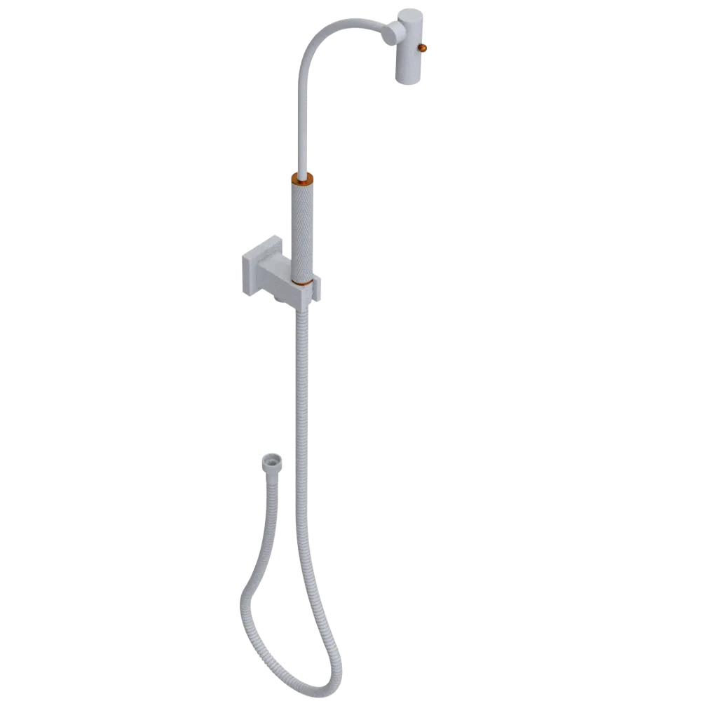Rubinet Hand Held Shower Bidet with Extended Reach & Dual Function Spray Including Wall Bracket with Supply & Hose (Square) Matt White