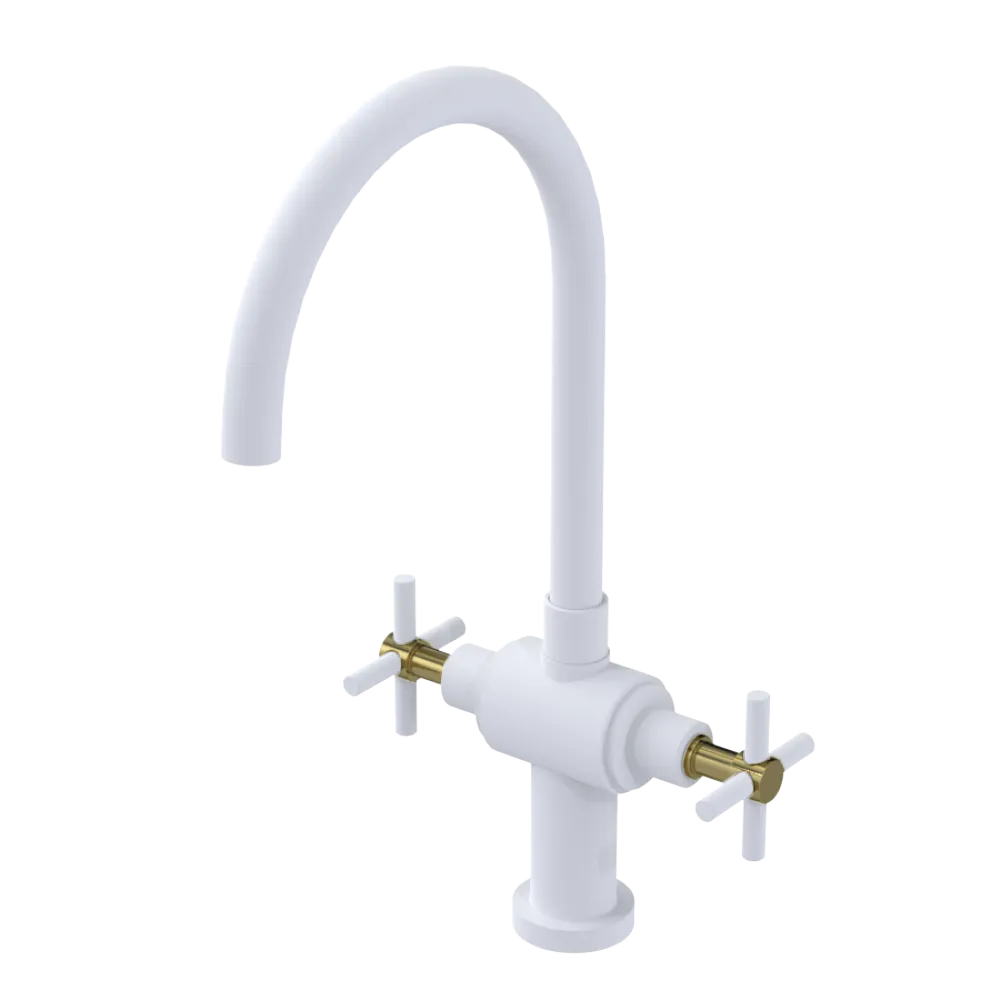 Rubinet Two Handle Single Hole Kitchen Set with LaSalle Spout Matt White