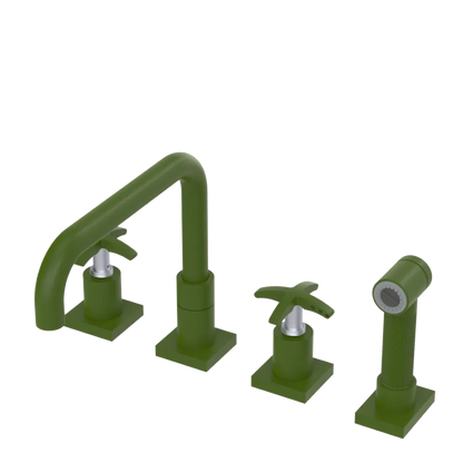 Rubinet Widespread Kitchen Set with Genesis Spout with Hand Spray Green Envy