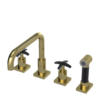 Rubinet Widespread Kitchen Set with Genesis Spout with Hand Spray Natural Brass