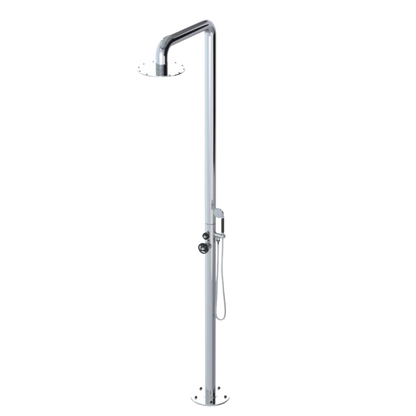 Rubinet Pressure Balance Outdoor Shower with Hand Held Shower & 10" Shower Head - 304 Stainless Steel Chrome
