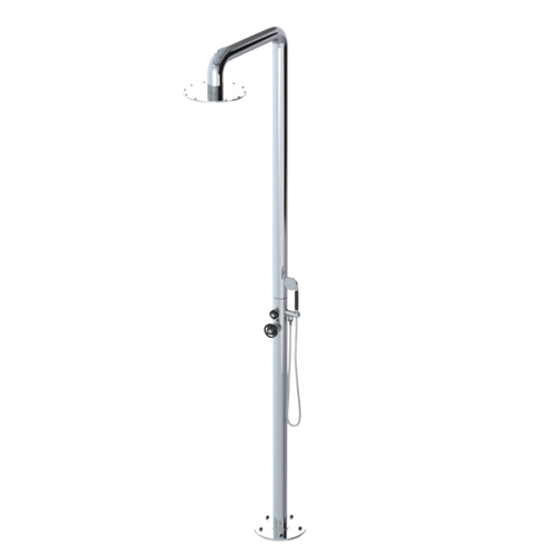 Rubinet Pressure Balance Outdoor Shower with Hand Held Shower & 10" Shower Head - 304 Stainless Steel Chrome