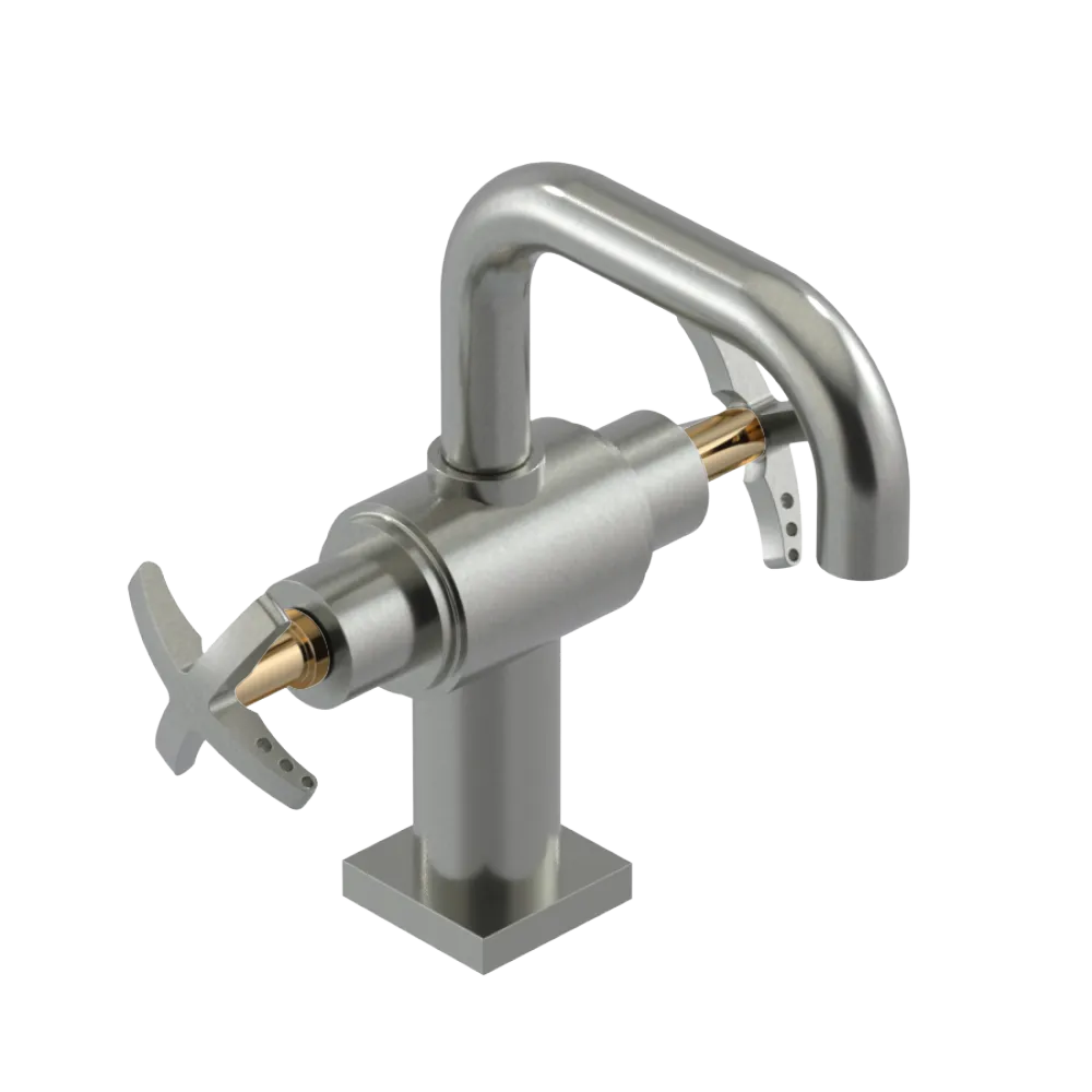 Rubinet Single Hole Dual Handle Lav. Set. with Genesis spout (less drain) Satin Nickel
