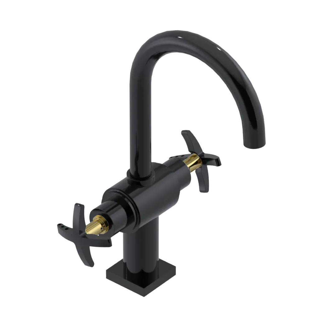 Rubinet Single Hole Dual Handle Lav. Set. (less drain) Black