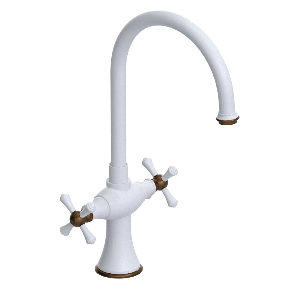 Rubinet Two Handle Single Hole Kitchen Set White