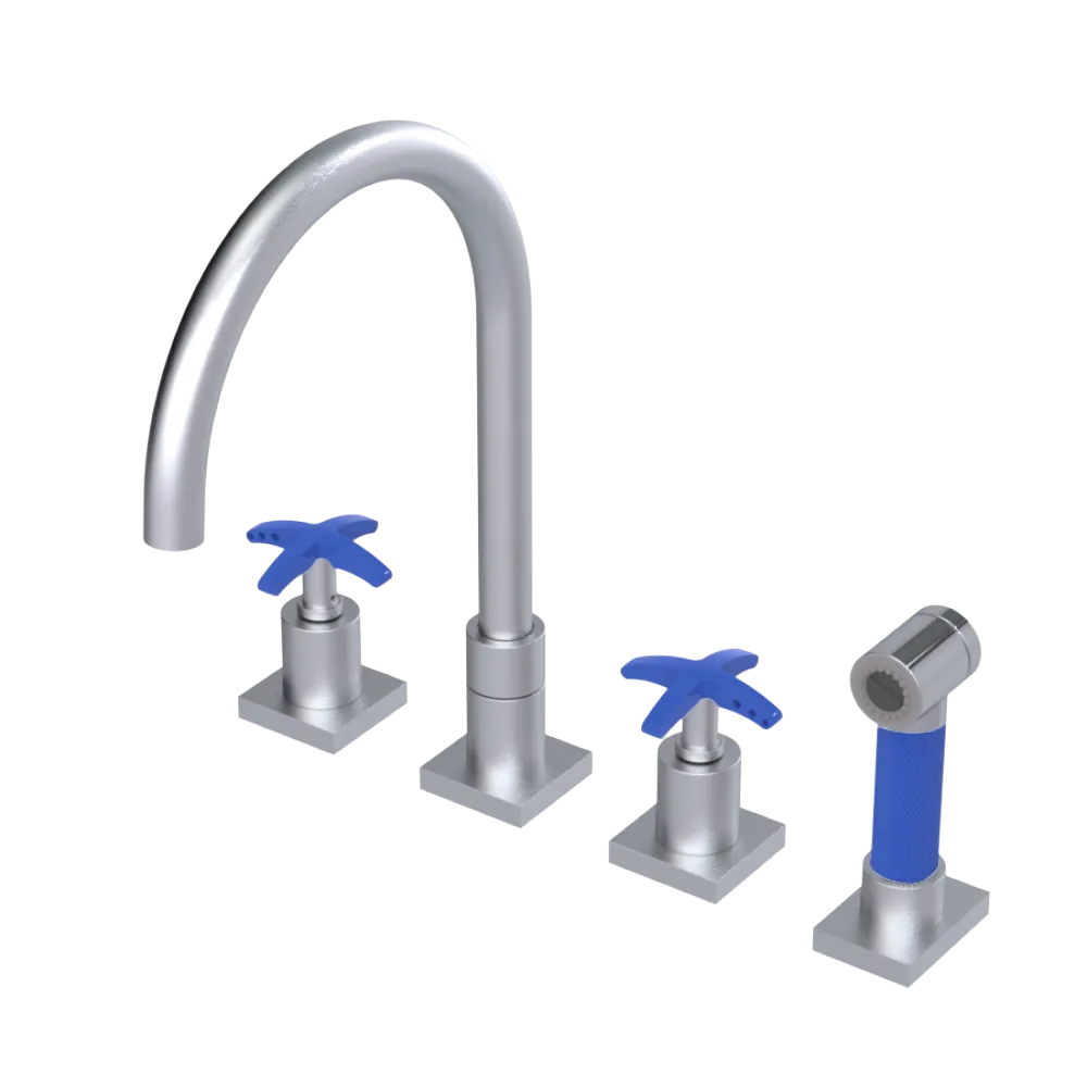 Rubinet Widespread Kitchen Set with Hand Spray Satin Chrome