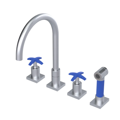 Rubinet Widespread Kitchen Set with Hand Spray Satin Chrome