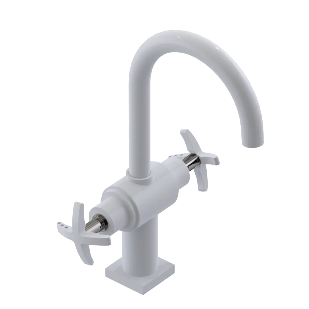 Rubinet Single Hole Dual Handle Lav. Set. (less drain) White