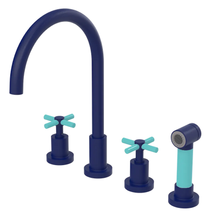 Rubinet Widespread Kitchen Set with LaSalle Spout with Hand Spray Midnight Blue