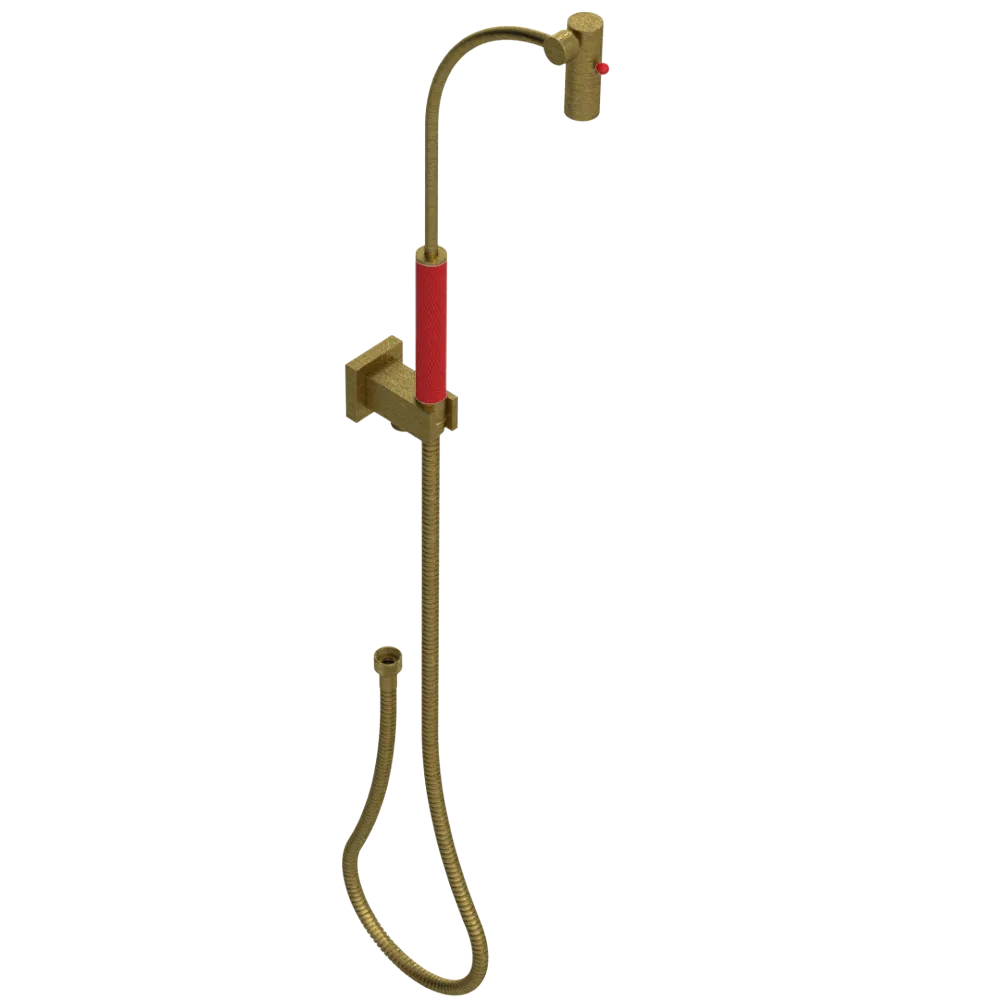Rubinet Hand Held Shower Bidet with Extended Reach & Dual Function Spray Including Wall Bracket with Supply & Hose (Square) Antique Brass Matt