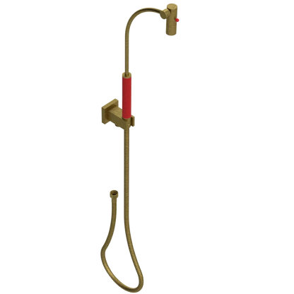 Rubinet Hand Held Shower Bidet with Extended Reach & Dual Function Spray Including Wall Bracket with Supply & Hose (Square) Antique Brass Matt